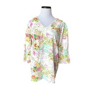 Womens Cottagecore Floral Eyelet Broderie Anglaise Tunic Blouse Size S Romantic